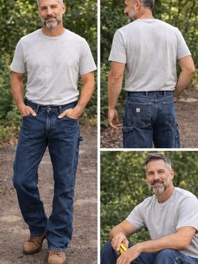 Carhartt Men's Dark Blue Relaxed Fit Work Jeans with Carpenter Pockets